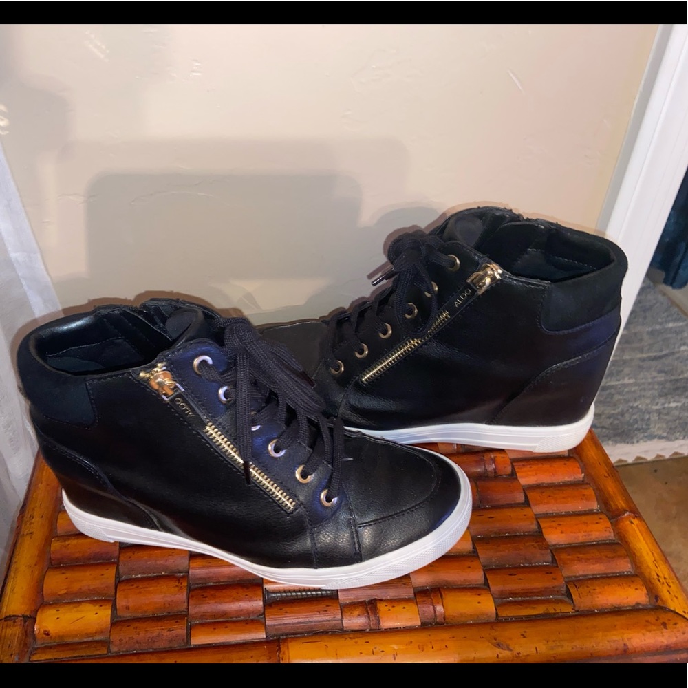 Aldo Black Leather Zip Down sneaker/boot.